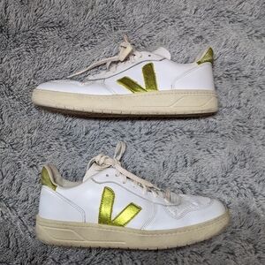 Veja White and Gold Sneakers